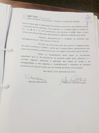 Segunda parte da conclusão do Recurso Especial impetrado no dia 23 de dezembro de 2014 pelos advogados Arnaldo Malheiros e Marcelo Certain Toledo