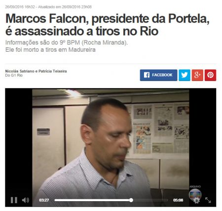Marcos Falcon, presidente da Portela, é assassinado a tiros no Rio (Reprodução: G1)
